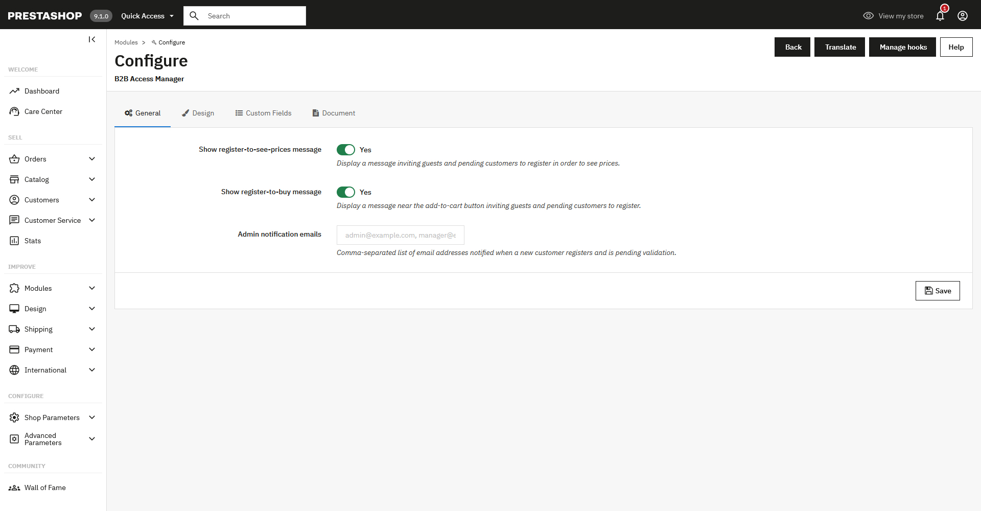 General: mensajes frontales, reglas de visibilidad y emails de notificación